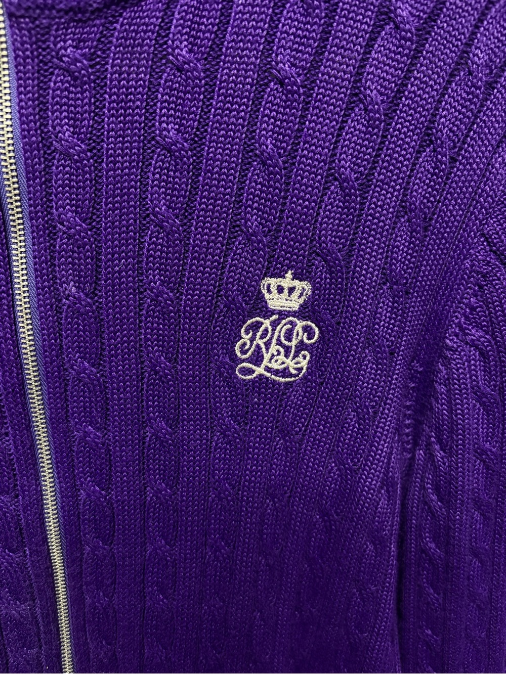 Lauren Ralph Lauren purple cable knit zip-up sweater - Picture 5 of 8